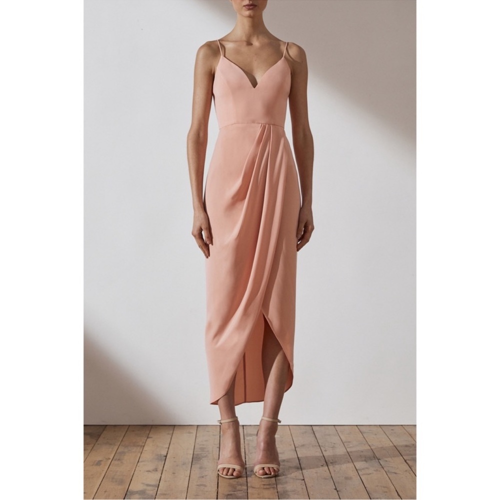 SHONA JOY Core Cocktail Draped Sleeveless Midi Dress Dusty Pink Tulip Size 4‎